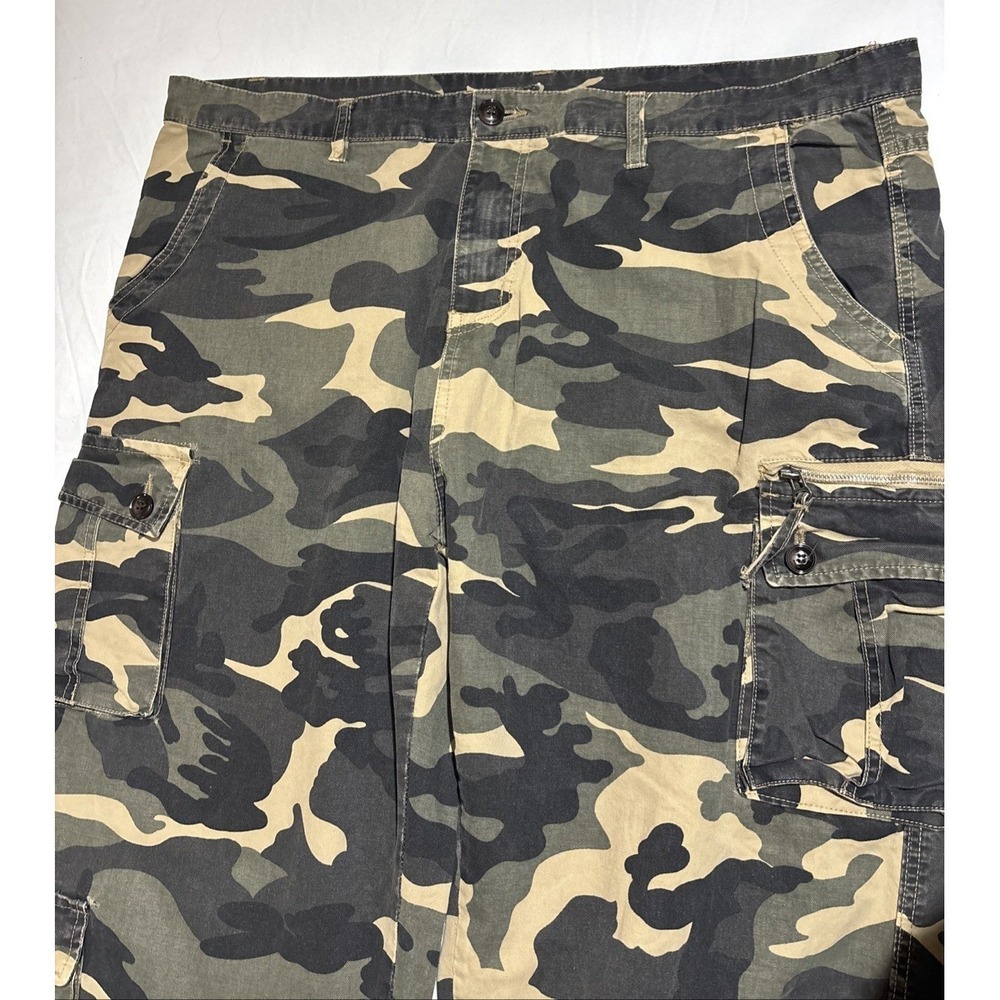 Mens Woodland Camo Cargo Pants Green Brown Tan Utility Multi Pocket Trousers - Picture 4 of 14